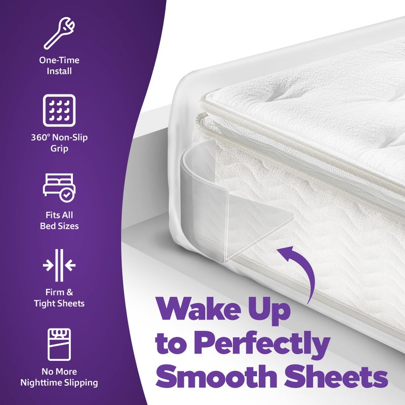 GripNHold Bed Sheet Holders - Heavy-Duty Fitted Sheet Gripper with 360 Degree Non-Slip Grip, Corner Sheet Holder Fit for Bed Sizes, One-Time Installation, Keeps Sheets Firm & Tight, 1-Pack - Image 2